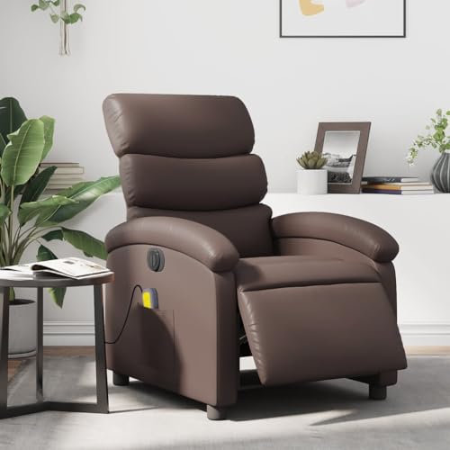IKAYAA Relaxsessel Massagesessel Fernsehsessel mit Liegefunktion Vibration Heizung TV Sessel Wohnzimmer-Braun-Elektrisches Neigungssystem