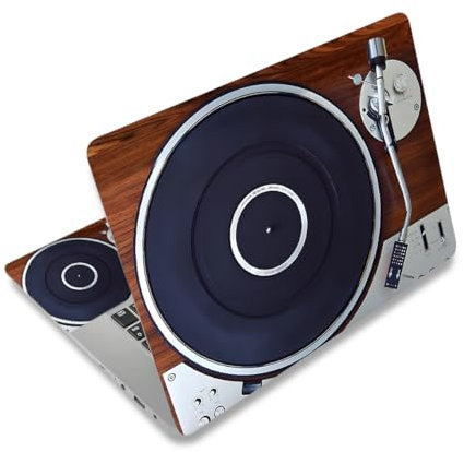 Laptop Decal Sticker Skin Cover, 12 13.1 13.3 14 15 15.4 15.6 Laptop Netbook Vinyl Skin Sticker Cover Art Notebook Protector (2 Wrist Pad Included), Removable Reusable, Retro Music Player