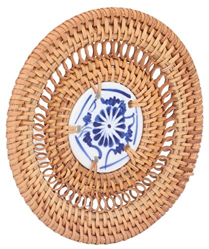 sous-Verres en Rotin Faits à la Main, Dessous de Plat Rond tissé en Paille pour Tasse à thé, Coussin de Plaque en Osier Résistant à la Chaleur pour Casseroles et Poêles Chaudes,