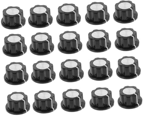 20 Stück Potentiometer Reglerknöpfe aus Bakelit, Rund, Schwarz Silber | Ersatzteil für Potentiometer und Audiogeräte, Leicht, Verschleißfest, Korrosionsbeständig, Welle Einsetzen