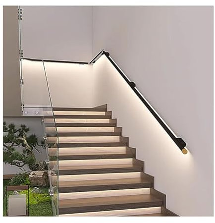 Pasamanos de escalera de pared con sensor LED para ancianos/niños, pasamanos interiores con soporte de pared y barras de agarre (50 cm)