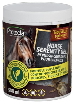 Protecta® Gel Répulsif Mouches, Taons, Moustiques, Tiques pour Chevaux 500 ml - Formule Puissante aux Extraits de Plantes - Application sur le Cheval pour la Protection des Yeux, des Oreilles (500 ml)