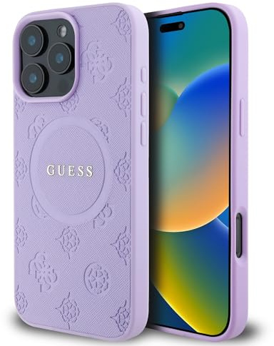 CG MOBILE Guess Saffiano Peony Classic Logo kompatibel mit MagSafe für iPhone 16 Pro Max (Lila)