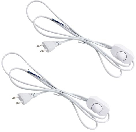 Leloco 2 Stücke Kabel mit Schalter und stecker,Dimmer 12V/24V - 1,8Meter Netzkabel mit Schalter,Euroflachstecker,IP20, für Leuchten, Lampen, Leuchtmittel (Weiß)