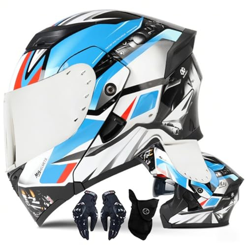 Motorradhelm Vollvisierhelm Klapphelm mit Doppelter Sonnenblende, Motorrad Männer Frauen Modularer Helm für Erwachsene Moped Street Scooter Bike Cruiser, ECE Approved 57-64cm