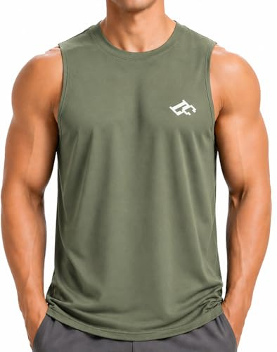 Men's Workout Tank Tops Quick Dry Gym Muscle Tees Fitness Running Vest Bodybuilding Sleeveless T Shirts Green L