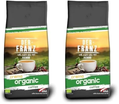 Der-Franz - Café Crema Organic con certificación UTZ, en grano, 1000 g (Paquete de 2)