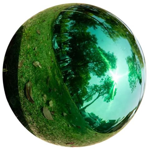 TOYANDONA Reflektierende Edelstahl Gartenkugel 120mm Grün Poliert Gartendeko Spiegel Kugel Außenspiegelball Leicht Tragbar Vielseitiges Dekorationsobjekt