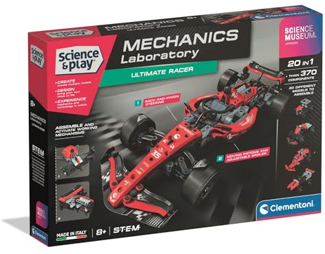 Clementoni Science Museum Mechanics Racer – Buildable F1-Inspired Racing Car Kit with 350+ Pieces for Kids 8+