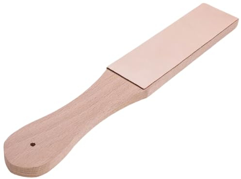 Leather Strop Block, Double-Sided Sharpening Paddle, Ergonomic Handle Cutter Honing Tool, Premium Cowhide, Polishing Compound Compatible, for Kitchen Knives, Chisels, Woodworking Bladed, 27.5cm Wood