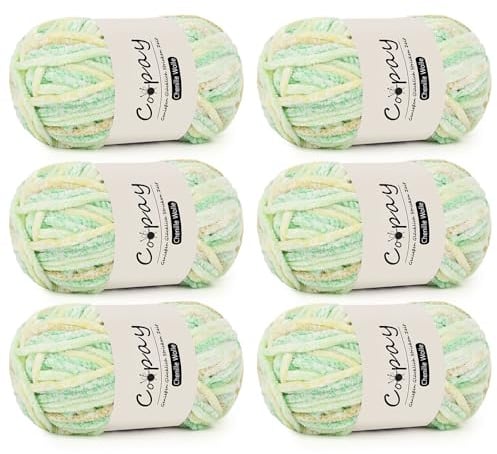 Coopay Chenille Wolle zum Häkeln, 6x100g Weiche Samtig Chenillegarn, Flauschige Dicke Wolle zum Stricken, Warme Plüschwolle Häkelgarn für Decken, Schals, Mützen - Chalcedon-Fluoreszenz
