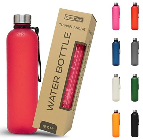 BierEx Trinkflasche 1l - Kohlensäure geeignet & Auslaufsicher - Für Sport, Schule & Büro - Sport Trinkflasche Gym - Wasserflasche Sprudel geeignet - Sportflasche 1 Liter (1 Stück Rot)