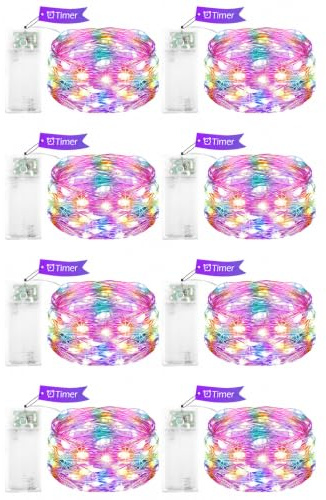 ENLACE 8 Stück LED Lichterkette Batterie mit Timer, 2M 20 LED Micro Lichterkette Batteriebetrieben, Bunt Kupferdraht Lichterketten für Weihnachten, Halloween, Hochzeit, Party, Innen Deko