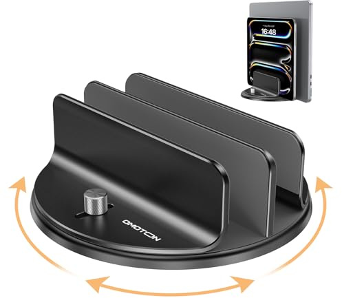 OMOTON 360° Drehbarer Vertikaler Laptop Ständer, 2 Slot Laptop Halterung | Aluminium, Laptop Stand mit Taktilem klick, Platzsparender Desktop Ständer, Kompatibel mit MacBook, Allen Laptops bis 17,3