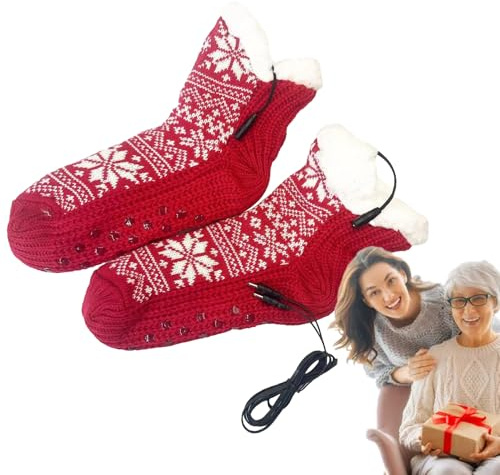 Penlimly Elektrische Socken, USB-betriebene Schneeflocken-Muster, mobile Wärme-Socken, tragbare Heizung, Winterfüße, für Herren und Damen, für Camping, Wandern, Radfahren, Motorrad, Angeln, Wandern