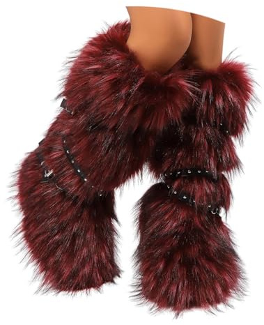 ORANDESIGNE Femme Bottine en Peluche Fourrure Hiver Bottes de Neige Plate Bottines Fourrées Y2K avec Boucle de Ceinture A Vin Rouge 40 EU