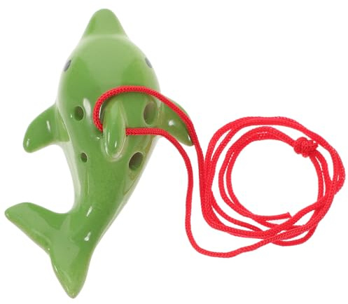 6-loch Keramik Okarina für Anfänger mit Grünem Design | Kleines Blasinstrument, Lernmodell für Musikunterricht, Glatt Verarbeitet, mit Farbiger Schnur Zufällige Farbe