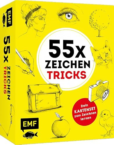 55 x Zeichentricks: Dein Kartenset zum Zeichnen lernen: Einfach loslegen: 55 Karten mit Wissen zu Techniken, Perspektive, Schatten & mehr | Mit Booklet