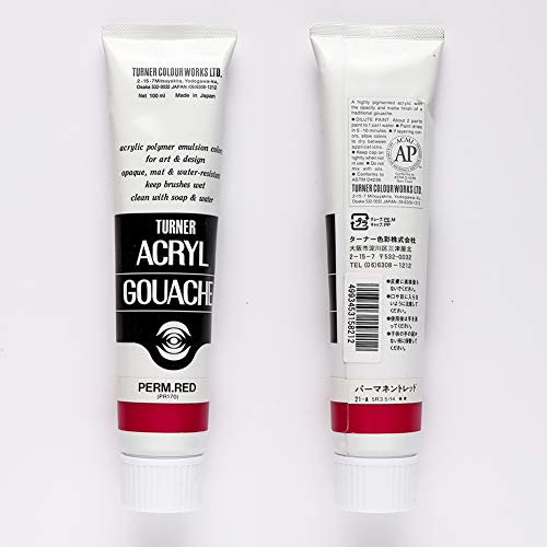 Turner Colour Works Acryl Gouache Artist Acrylic Paint - Single 100 ml Tube - Permanent Red