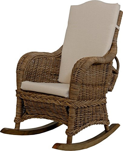 korb.outlet Schaukelstuhl aus Natur-Rattan im modernen Landhausstil, Schaukelsessel mit Zeitungsfach