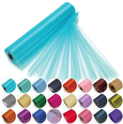 Trimming Shop Organza-Rolle, schneedurchsichtig, 25 m x 29 cm große Organza-Rolle für Stuhlschärpe, Tischläufer, Weihnachtsfeier, Hochzeitsdekoration, Bastelprojekte, Aquablau