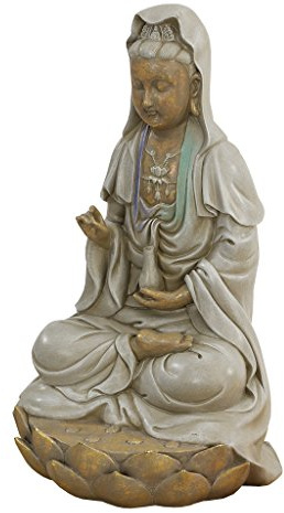 Design Toscano EU1017 Asian Goddess Guan Yin Seated on Lotus Outdoor Garden Statue, Polyresin, 30.5 cm,Full Color