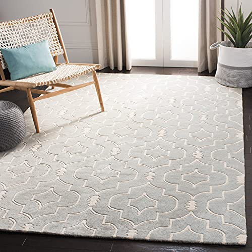 SAFAVIEH Chatham Collection Area Rug - 5' x 8', Grey & Ivory, Handmade Geometric Wool, Ideal for High Traffic Areas in Living Room, Bedroom (CHT736E)