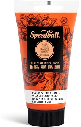 Speedball Water-Soluble Block Printing Ink, 2.5-Ounce Tube, Fluorescent Orange