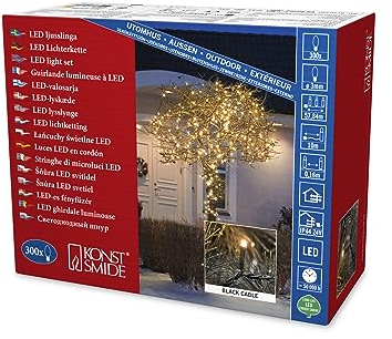 Konstsmide Micro LED Lichterkette, 300 bernsteinfarbene Dioden, 24V Außentrafo, schwarzes Kabel - 3616-800, Bernstein