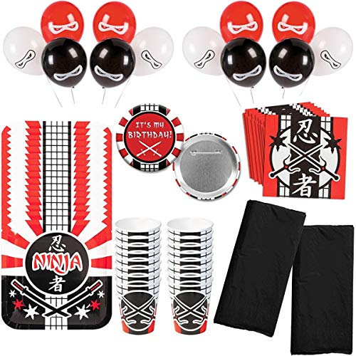 Ninja Warrior Birthday Party Supplies Pack Deluxe Bundle Kit Including Dinner Plates, Dessert Plates, Cups, Large Napkins, Small Napkins Table covers and Balloons - Serves 16 People ...