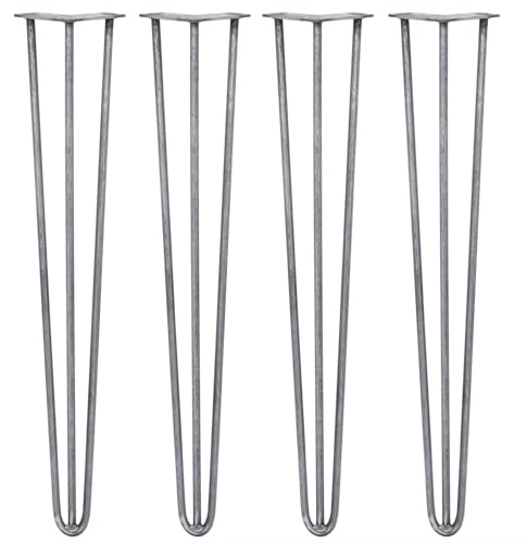 4 x Hairpin Legs/Hair Pin Legs Set SkiSki Legs Furniture Desk Bench Chair Table 28 3 Prong 12mm Raw Steel & Protector Feet