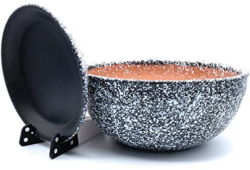 Sun Cakes Pot de Fleurs Peu Profond en céramique émaillée avec Soucoupe, Terre Cuite avec Plateau d'égouttement, Pot de Fleurs Couleur Argile Chitola (20 cm x 9 cm, Noir/Blanc)