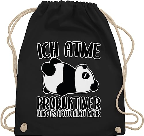Turnbeutel Rucksack - Sprüche Statement Spruch - Ich atme produktiver wird es nicht mehr mit Panda - weiß - Unisize - Schwarz - lustige backpack beutel+rucksack+mit+sprüchen sprueche atmen beutel