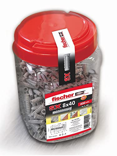 fischer - Tacos pared para hormigón SX 8x40 para fijar lámparas, cuadros, Cubo tacos 400 uds