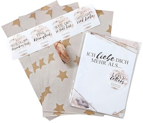 FEENSTAUB Adventskalender für Paare, DIY Adventskalender Partner, Partnerin, 20 Karten zum Ausfüllen, 4 Geschenktüten inkl. Washitape, Liebesbriefe im Advent