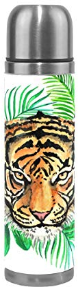 TropicalLife Vacuum Thermos Flasks Animal Tiger Leaves Stainless Steel Travel Mug Insulated Cup Water Bottle for Hot and Cold Drinks 500ml