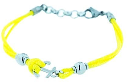 Remo Gammella Bracciale Uomo Corda Ancora in Acciaio. Bracciale con ancora in acciaio e corda colorata. Lunghezza regolabile da 18 a 21 cm. (Giallo)