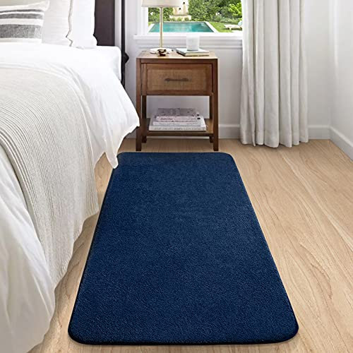 Color G Teppich Läufer, 60 x 160 cm Weich Teppiche für Schlafzimmer Bettvorleger Esszimmer, Teppiche Wohnzimmer Bodenmatte rutschfeste Unterseite (Dunkelblau)