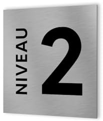 DECOHO - Panneau numéro d'étage - Format 20 cm x 20 cm en Dibond Aluminium brossé - Niveau 2