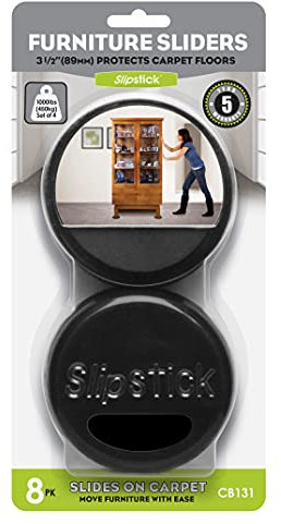 Slipstick 3-1/2 Inch Round Furniture Sliders for Carpet & Rugs (8 Pack) Premium Reusable Furniture Movers, Protects Carpeting & Makes Moving Heavy Furniture Easy, Black, CB131