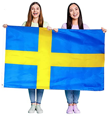 Schwedische Flagge, Kostüm-Dekoration, groß, mit Ösen, ca. 152 x 91 cm, Fußball, Rugby, Sportveranstaltungen, Straßenpartys, Festivals und Feiern