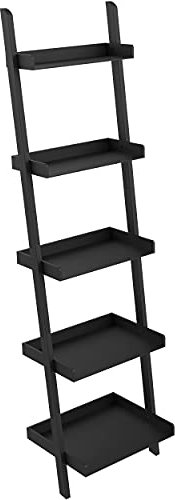 Ballucci 5-Tier Ladder Shelf, Modern 67 Tall Wood Leaning Shelf Organizer for Living Room, Bathroom, Office, Bedroom - Black