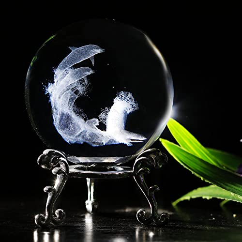 3D Kristallkugel Briefbeschwerer Delfine Figuren Glas Kristallkugel mit Ständer Sammlung Geschenk