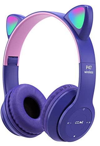 P47 Kopfhörer, Bluetooth-kompatibel, 5.0, leuchtende Katzenohrform, kabelloses Headset für Reisen, Valentinstag, Muttertag, Hochzeit, Jahrestag, Party, Abschluss, Weihnachten, Geburtstag, Violett