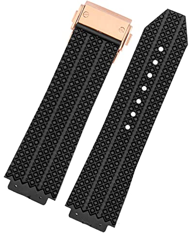 KFAA Uhrband für Hublot Big Bang. Silikon 25 * 19mm wasserdichte Männer Watch Strap Kette Uhr Zubehör Gummi Uhr Armbandkette (Color : Particlesblackrose, Size : 25-19mm)