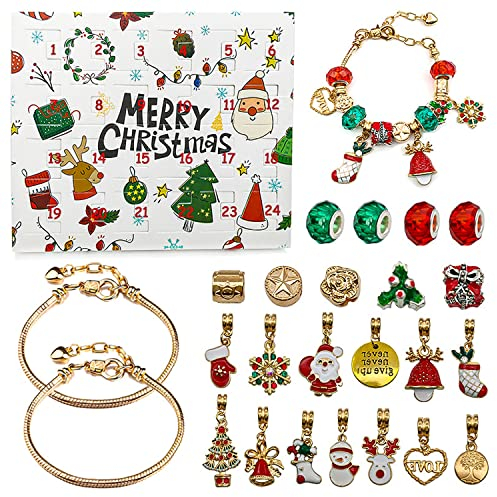 Weihnachtskalender 2022 Kinder Mädchen, Adventskalender Teenager 6-12 Jahremädchen mit 22 Charms und 2 Armbänder Weihnachtskalender Füllung Schmuck Kinder Spielzeugab 6 7 8 9 10 11 Jahre