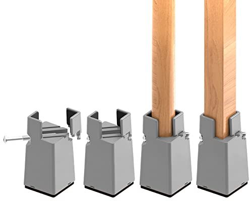 RCHYFEED Verstellbare Betterhöhung Möbelerhöhung 10cm mit Schraubklemme, Gray Betterhöher 4 Zoll Schwerlast Stuhlerhöhungen, 4 Stück Möbelerhöher für 0,8-1,6 ''Breite Quadrat & Runde Stuhlbein, Grau