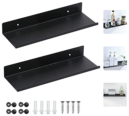 SCHYIDA 2 Stück Wandboard Schwarz Metall Schweberegal Wand 30cm Wandregal Matt Regal Schwarz Matt Schwarzes Metallregal Schwebendes Hängeregal Schwarz küchenregal für Dekos Bilderrahmen Badezimmer