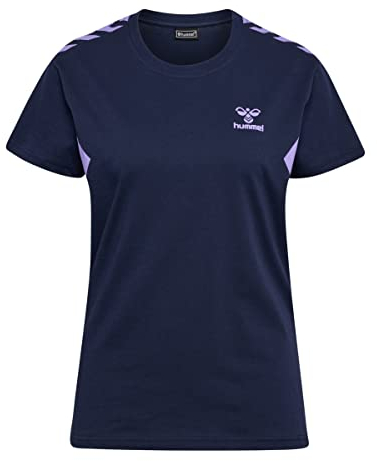 hummel Damen Hmlstaltic Cotton T-shirt S/S Woman T Shirt, Marine/Paisley Purple, XS EU