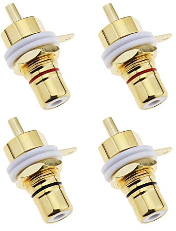 VGOL 4pcs Prise RCA Cuivre Prise RCA Connecteur de Châssis Femelle Type de Soudure Panneau RCA Montage Femelle Prise de Borne Plaquée Or Connecteur Audio